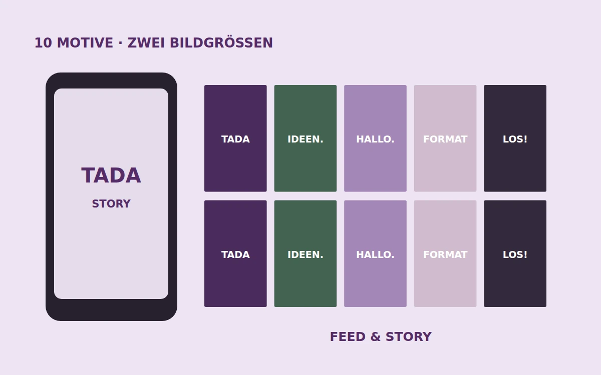 Gestaltungsbeispiel: 10 Social-Media-Motive in zwei Bildgrößen