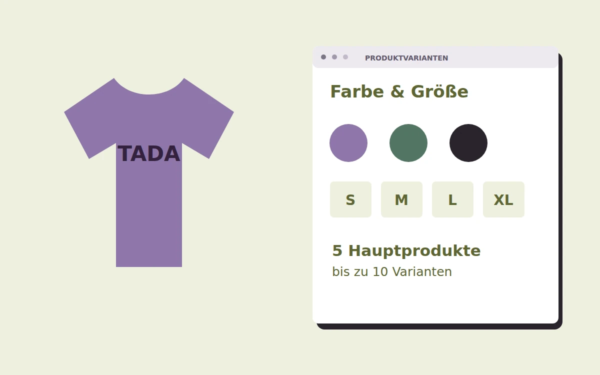 Gestaltungsbeispiel: 5 Produkte mit Varianten einstellen