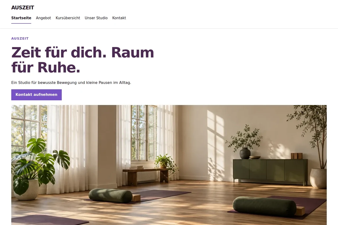 Gestaltungsbeispiel: Studio-Website mit Kursübersicht (5 Seiten)